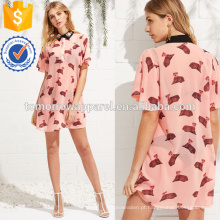 Contraste Collar Print Animal Dress Fabricação Atacado Moda Feminina Vestuário (TA3206D)